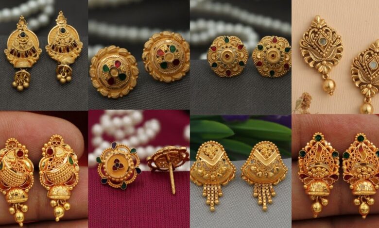 Gold Earring Designs For Daily Wear And Party Wear With Weight And Price ||  Apsara Fashions -… | Gold earrings models, Small earrings gold, Gold  earrings with price